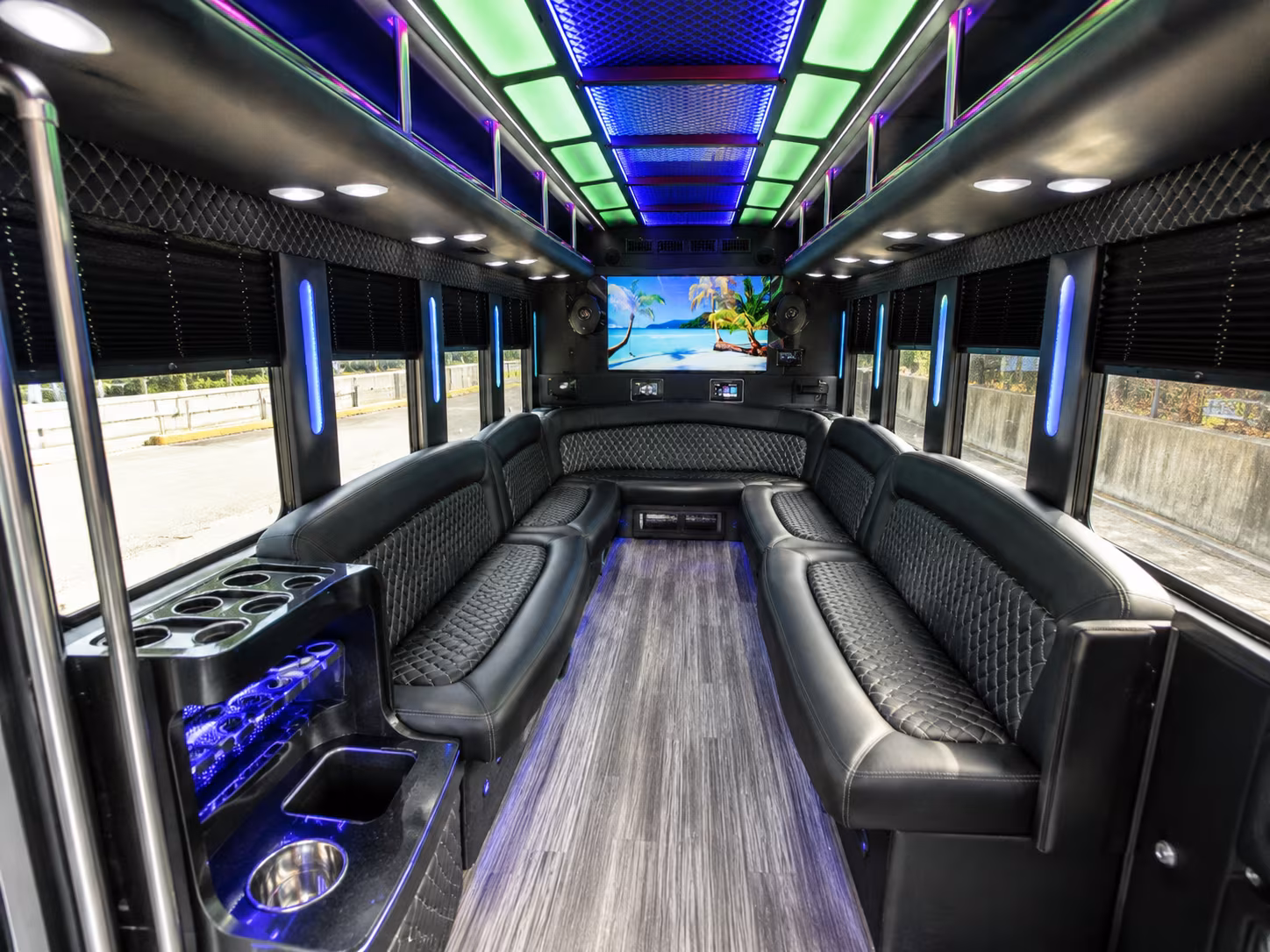 dover 18 passenger party bus inside